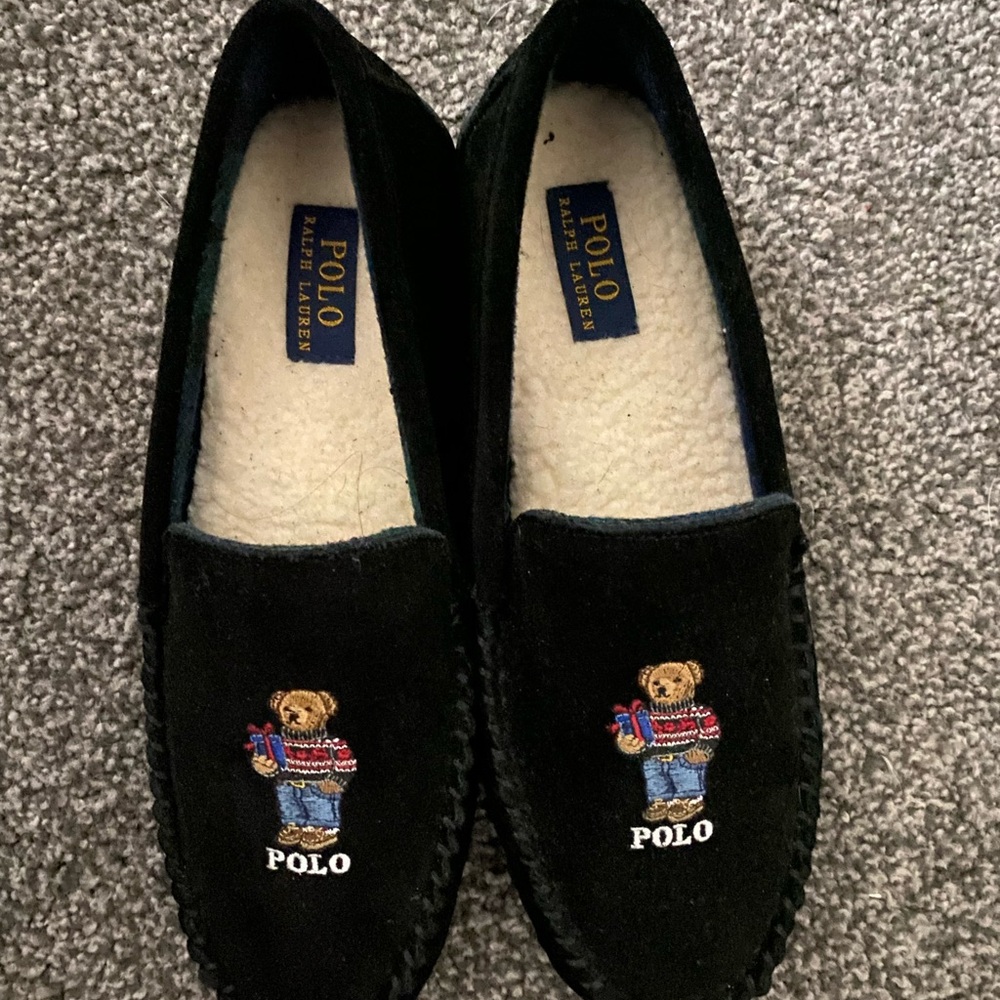 Polo Black Slippers with Bear Embroidery